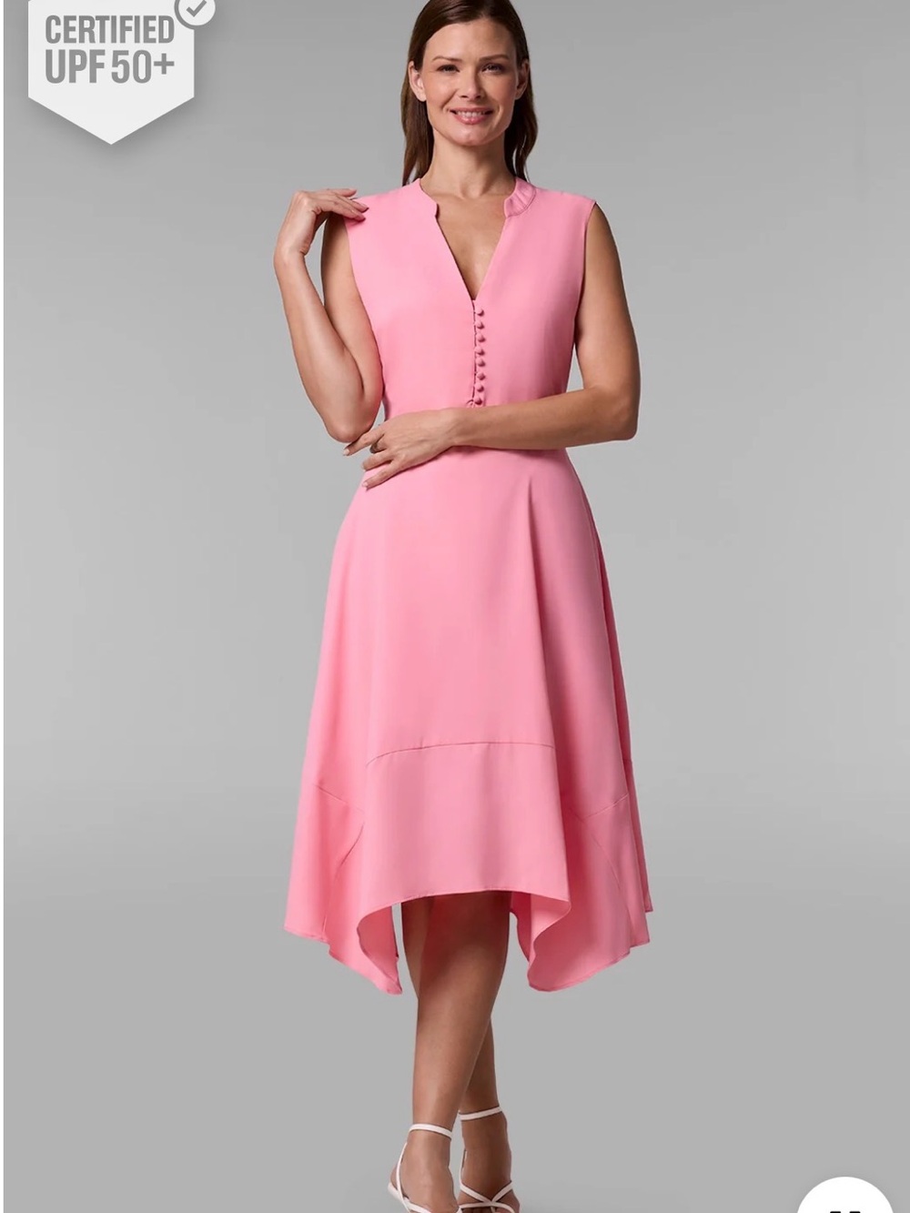 Coolibar Monroe Button Front Sleeveless V-Neck Midi Sun Protection Dress L